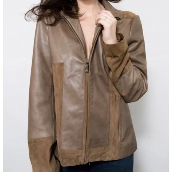 Elie Tahari Jackets & Blazers - Elie Tahari Brown Genuine Lamb Leather Full-zip Jacket LARGE